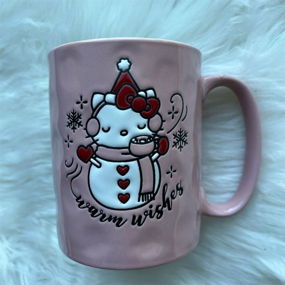 🆕 Hello Kitty Snowman Mug Pink Holiday Christmas Double Sided